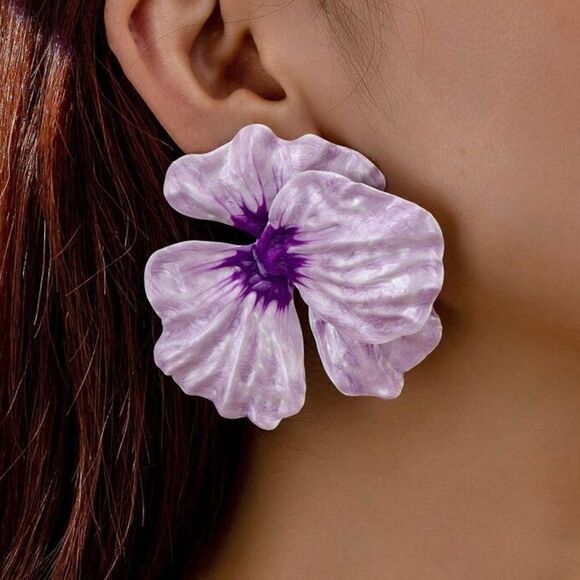Purple flower earrings A863 - Picture 1 of 4